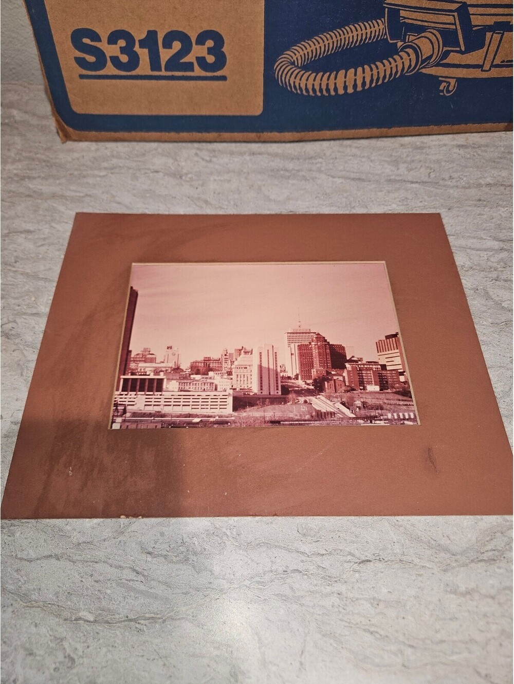 Vintage Cityscape Photograph with Copper-tone Matte Frame